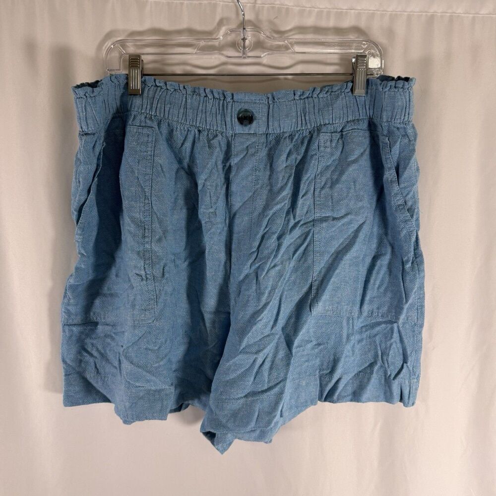 New LOFT High Rise Short Women's XL Blue Linen Blend Pockets 4" Inseam
